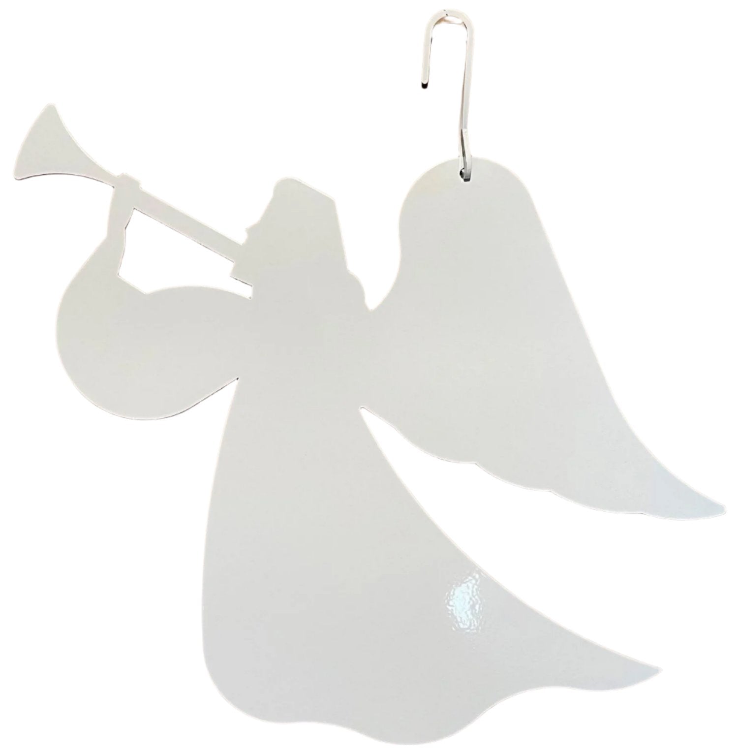 White angel with trumpet wrought iron silhouette