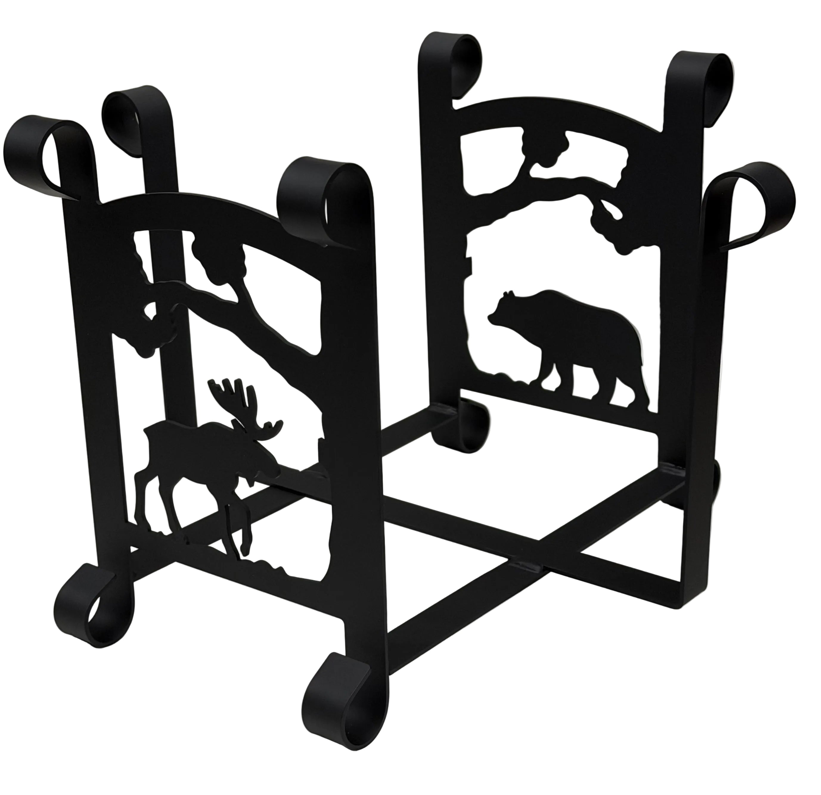 Porte-revues en fer forgé en forme d'ours et d'élan avec arbre