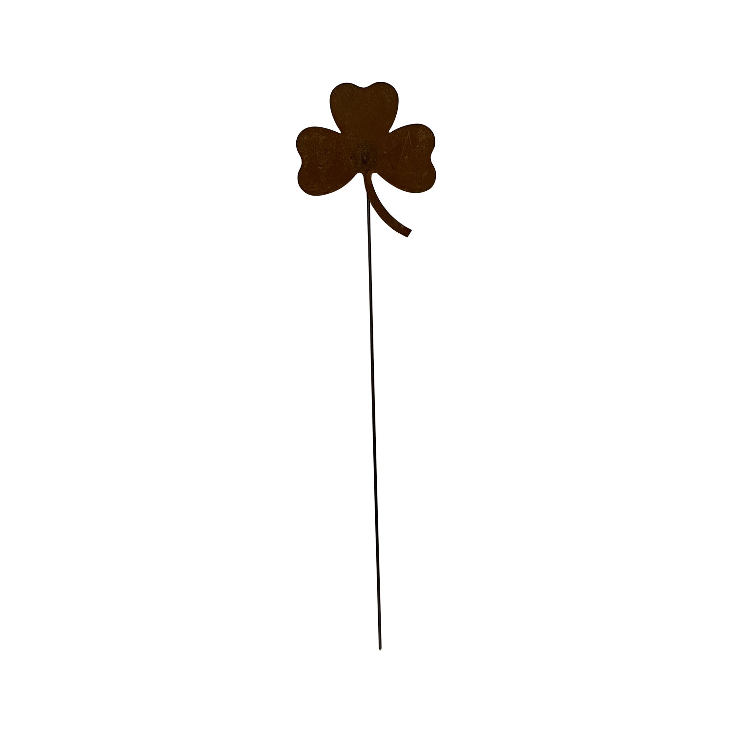 Wrought iron shamrock garden stake on white background