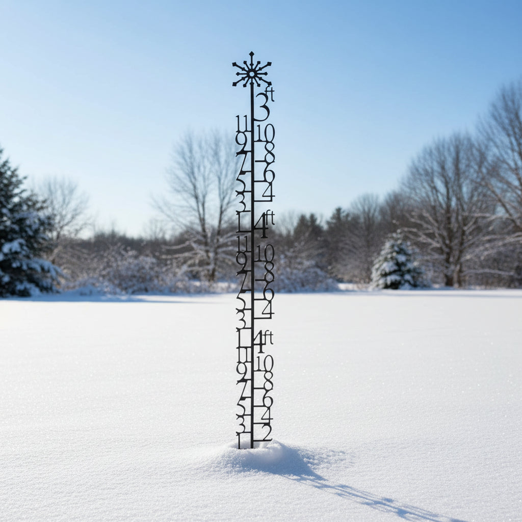 Wrought Iron Metal 3 ft Snowflake Snow Gauge Yard Stake