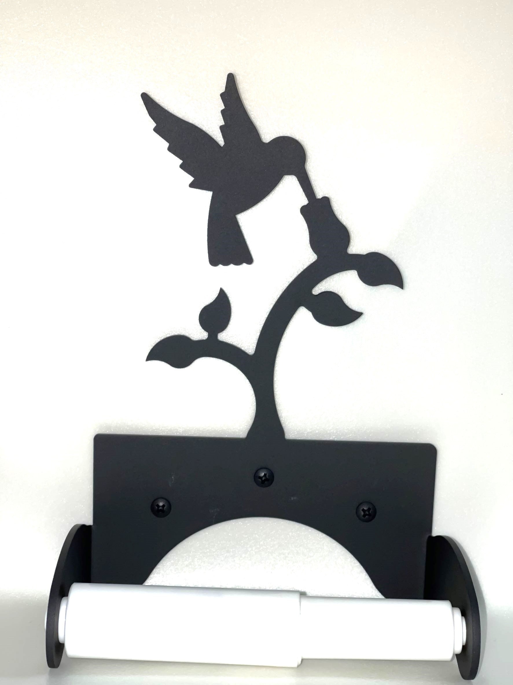 Intricate hummingbird design tissue holder in wrought iron