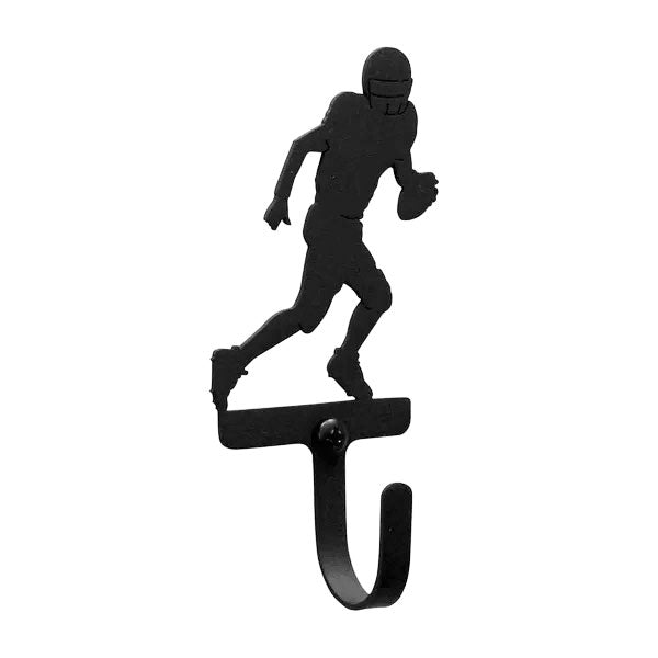 Gancho de pared decorativo de jugador de fútbol de metal forjado pequeño, mirando hacia la derecha