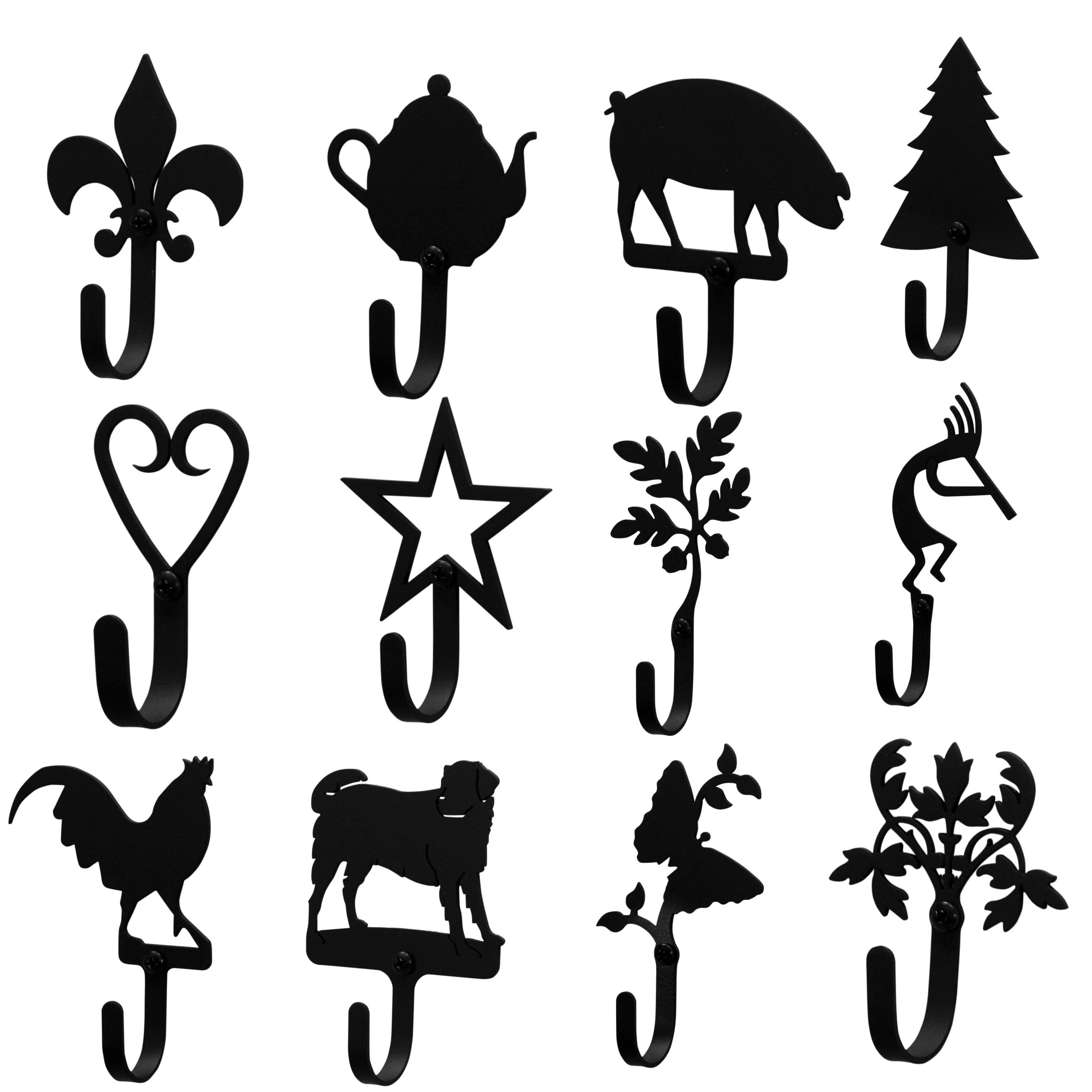 Wrought Iron Metal Extra Small Wall Hooks - Assortment of 10