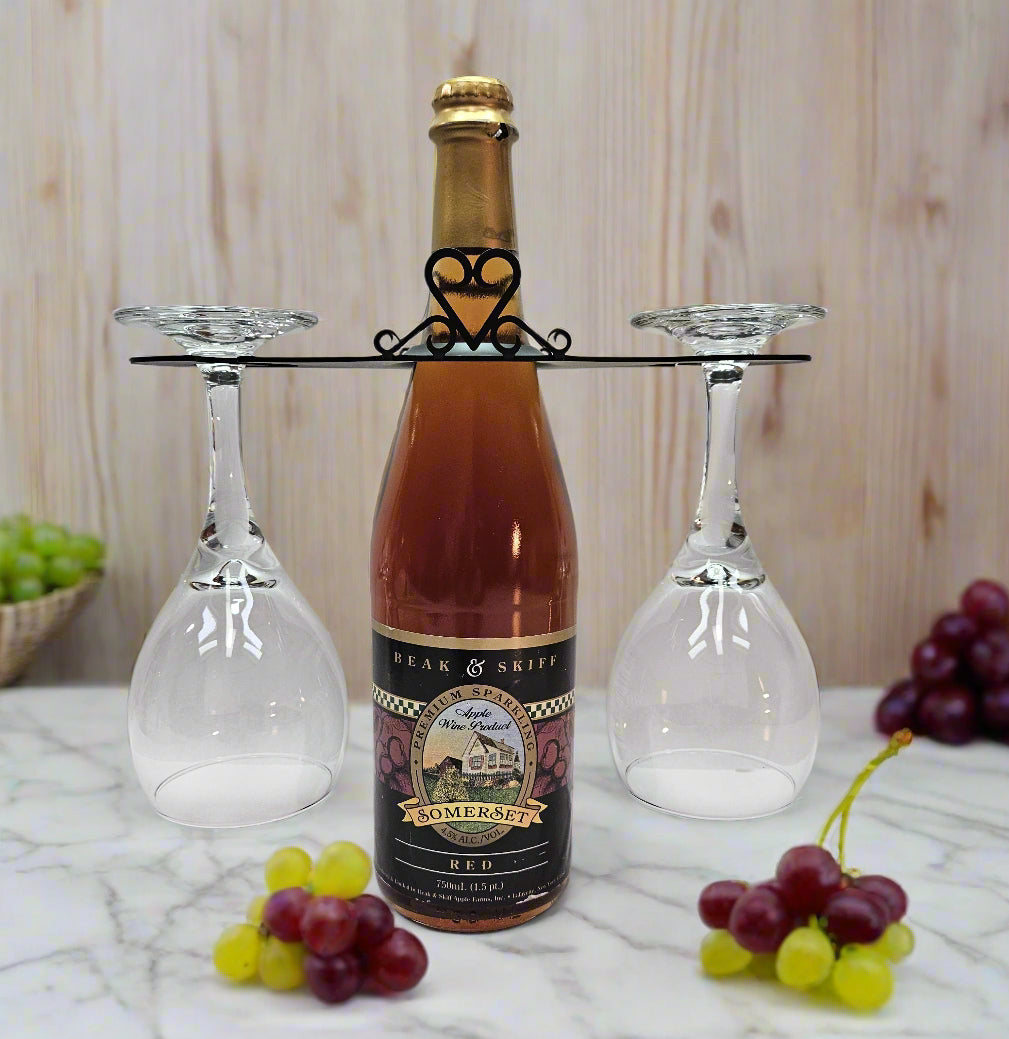 Porta copas de vino en forma de corazón de metal de hierro forjado