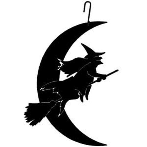Wrought Iron 16 Inch Witch & Moon Hanging Silhouette Autumn Decorations Halloween Decorations