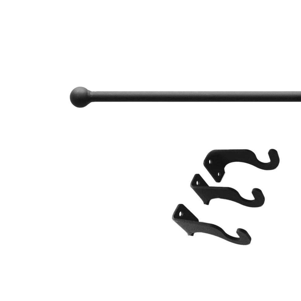 Curtain rod with ball end and three mounting brackets