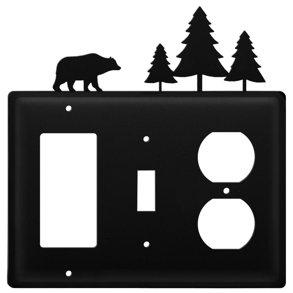 Wrought iron bear and pine trees GFCI switch outlet cover