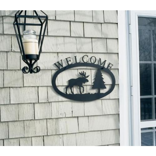 Wrought Iron Bear & Pine Welcome Home Sign Small door signs outdoor signs welcome home sign welcome