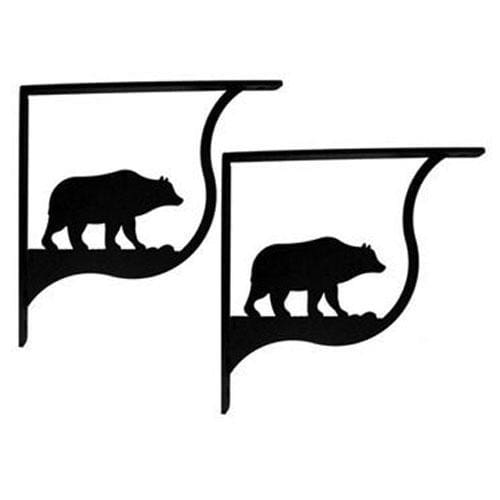 Wrought iron bear shelf brackets in black, set of two