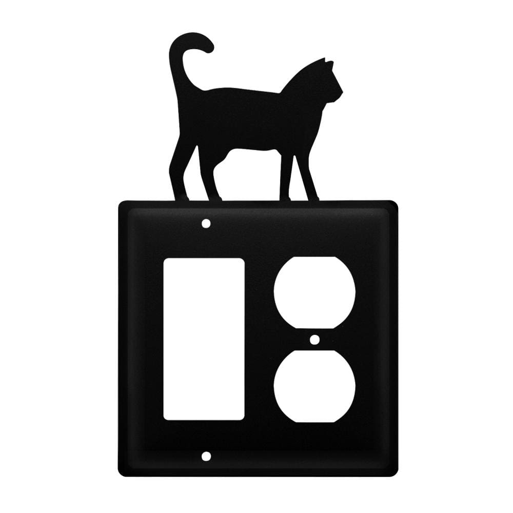 Wrought iron cat GFCI and outlet cover, black metal design