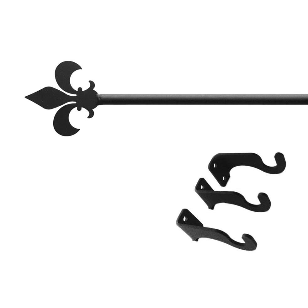 Elegant fleur de lis curtain rod with three brackets
