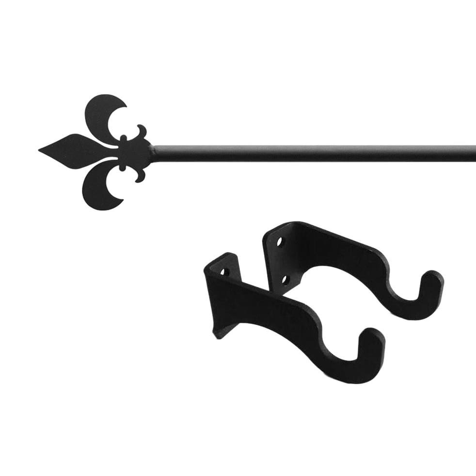 Wrought iron fleur de lis curtain rod with brackets