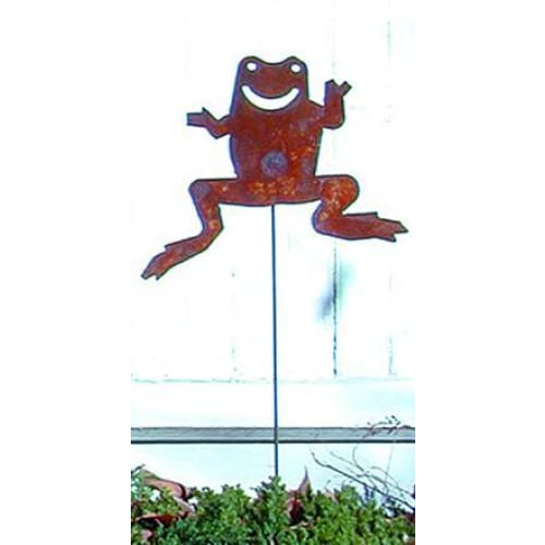 Wrought Iron Frog Rusted Garden Stake 35 Inches garden art garden decor garden ornaments garden