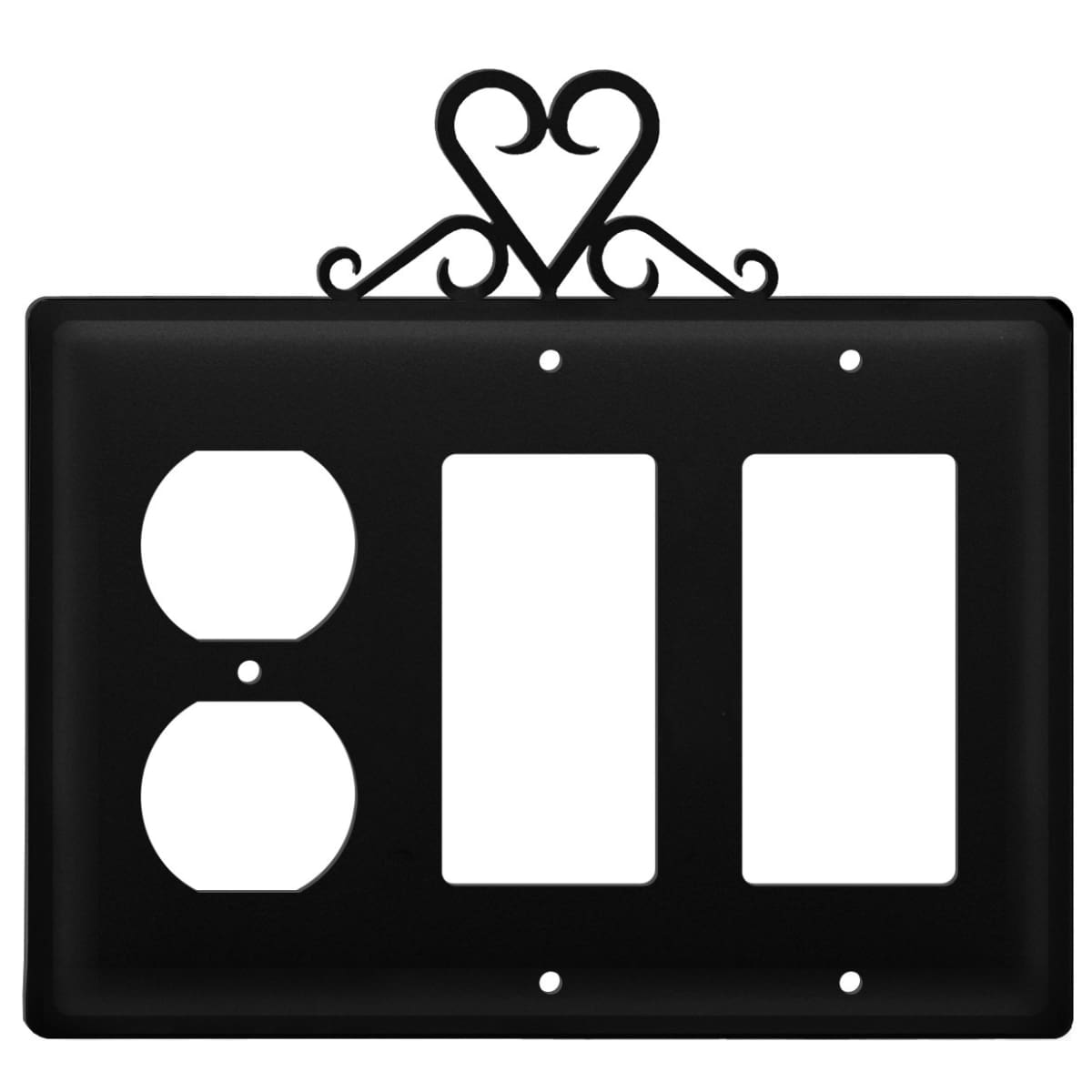 Wrought iron heart outlet cover with double GFCI slots