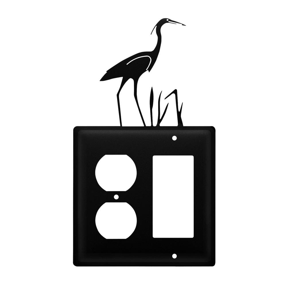 Wrought iron heron outlet cover with GFCI in black finish