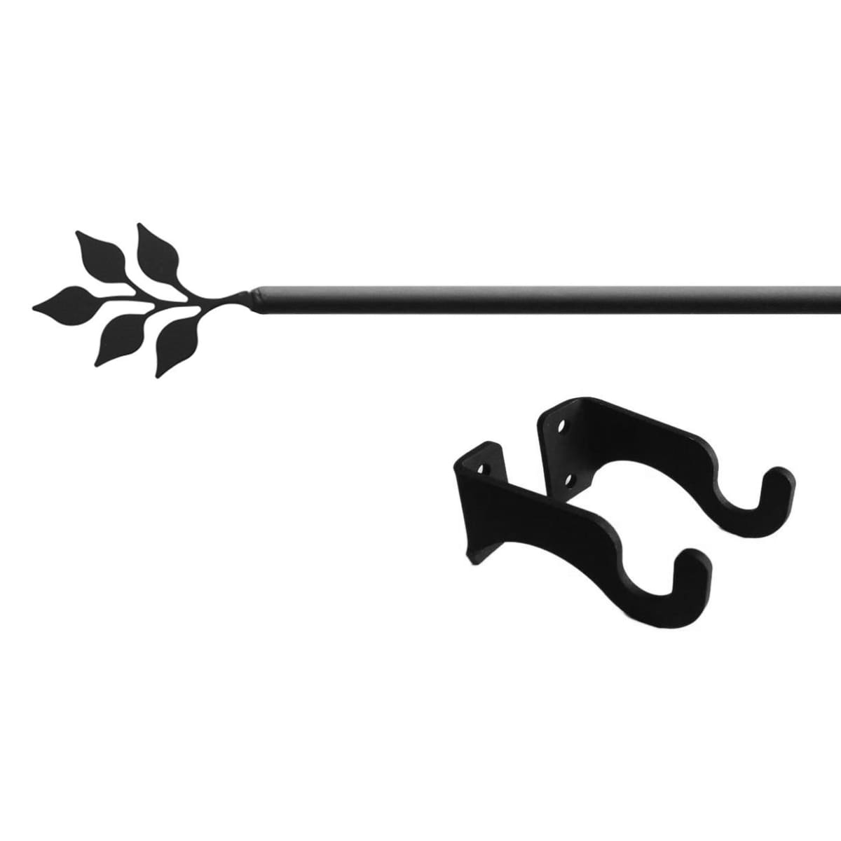 Wrought iron metal leaf curtain rod with brackets
