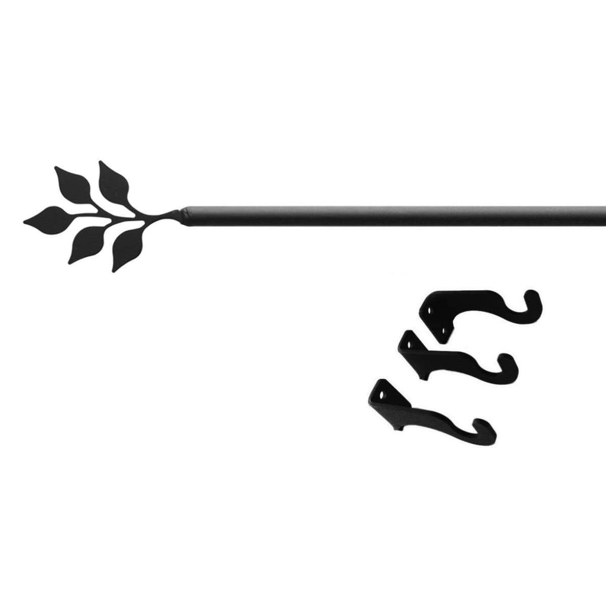 Leaf design curtain rod with three mounting brackets
