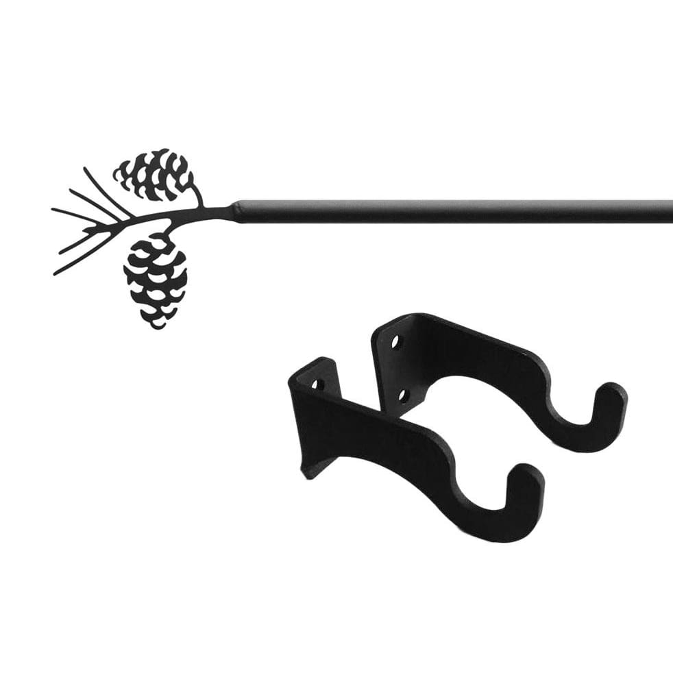 Wrought iron pine cone curtain rod with bracket