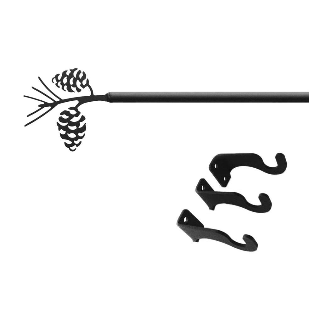 Wrought iron pine cone curtain rod with three brackets