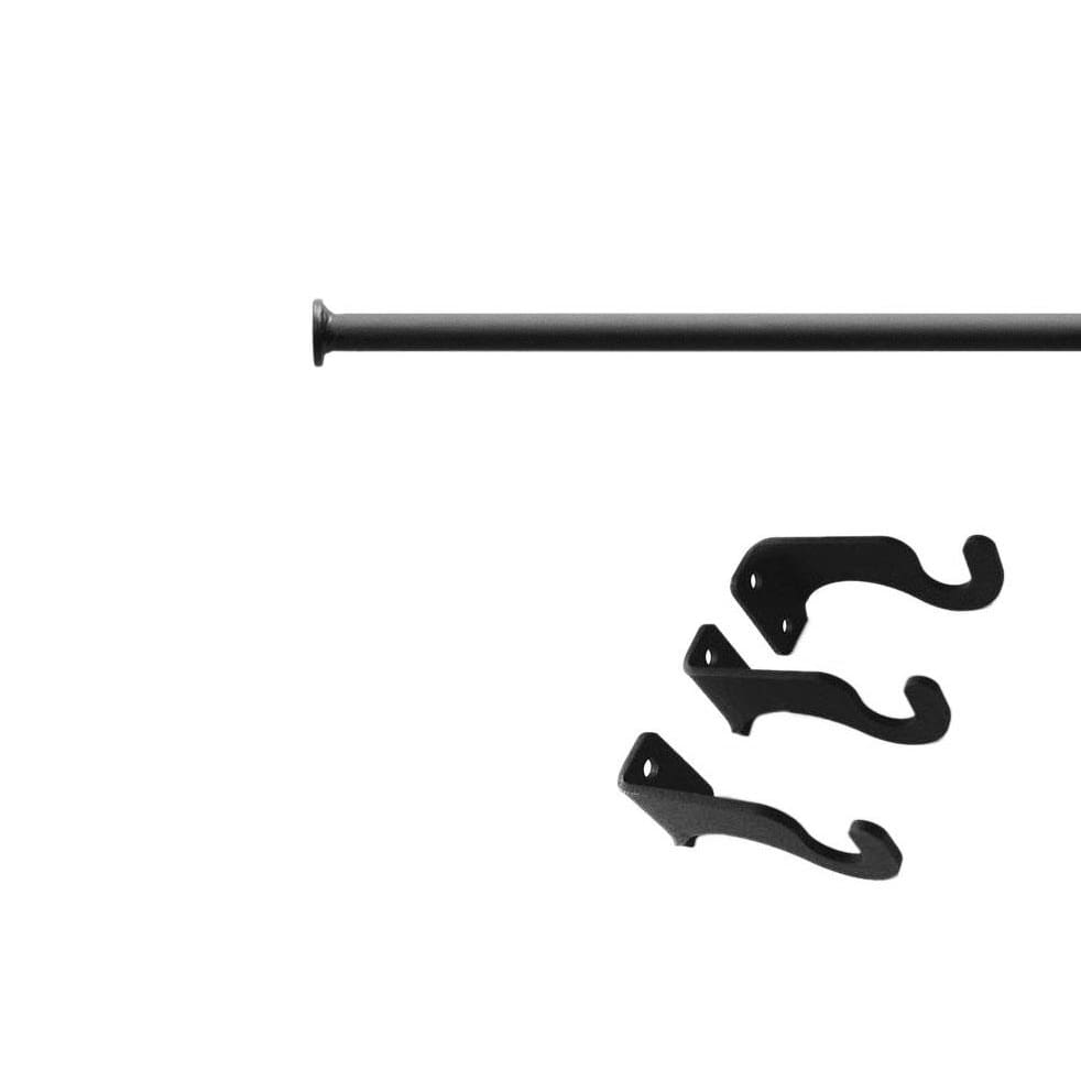 Wrought iron curtain rod with three mounting brackets