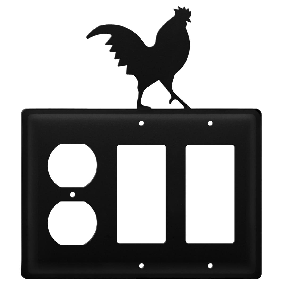 Wrought iron rooster outlet cover with double GFCI slots