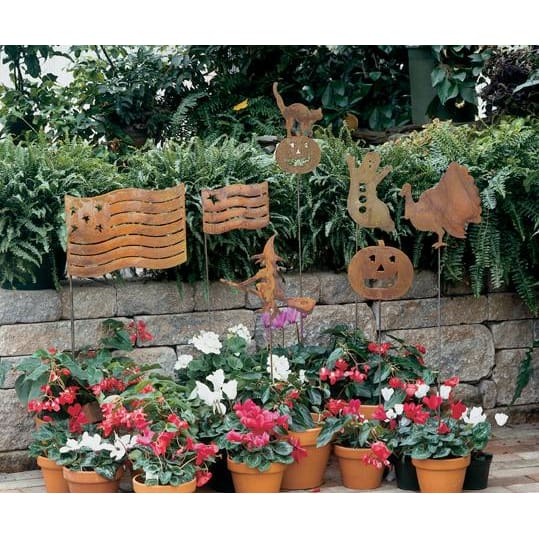Wrought Iron Rusted Small Flag Garden Stake 35 Inches garden art garden decor garden ornaments