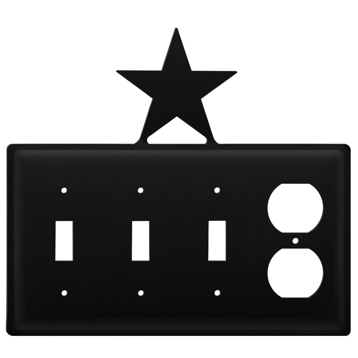 Wrought Iron Metal Star Triple Switch & Single Outlet Cover