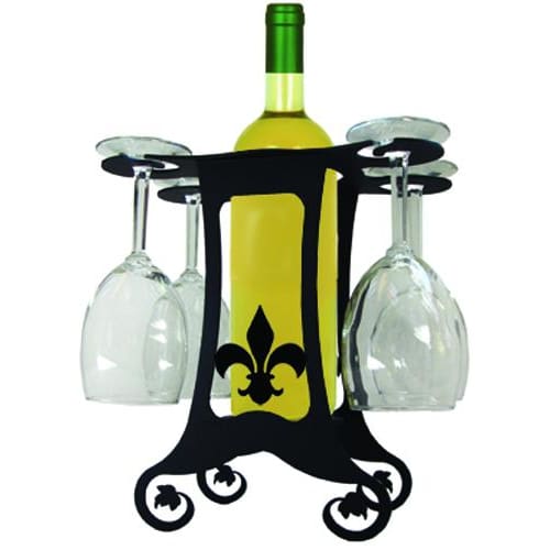 Wrought Iron Wine Holder Fleur-De-Lis 4 Glasses wine bottle and glass holder wine bottle holder wine