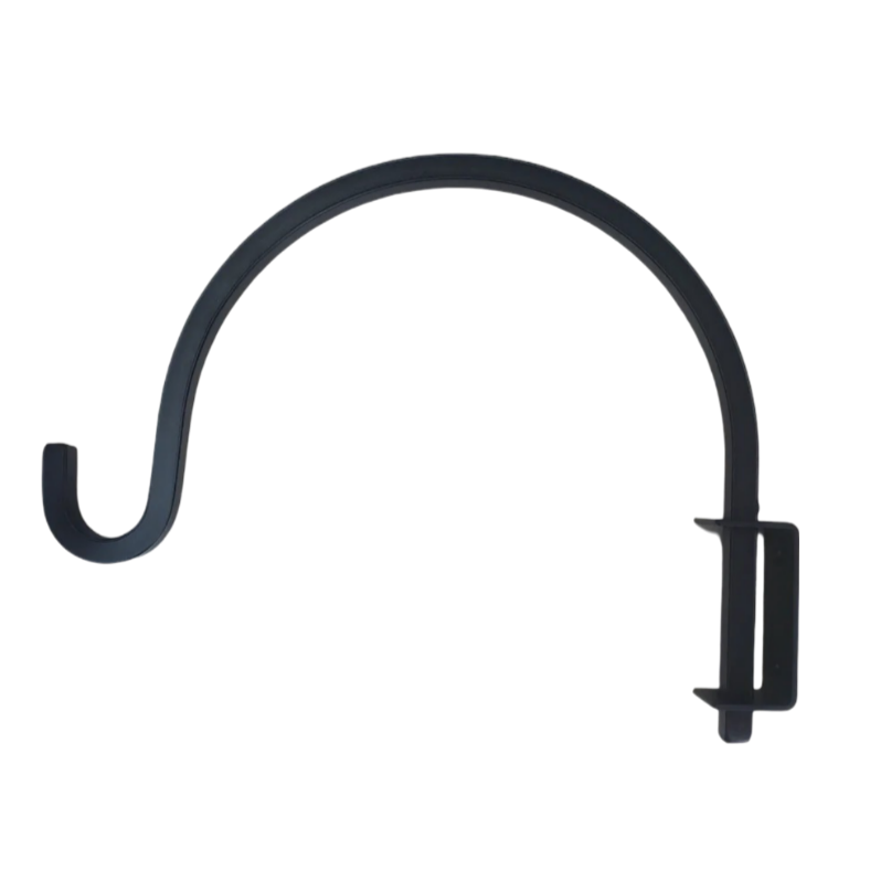 Iron plant hanger with curved design on black background