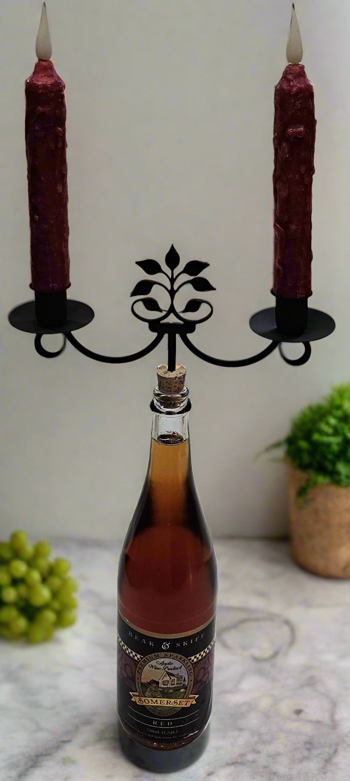 Wrought Iron Metal Leaf Fan Wine Bottle Stopper Candelabra