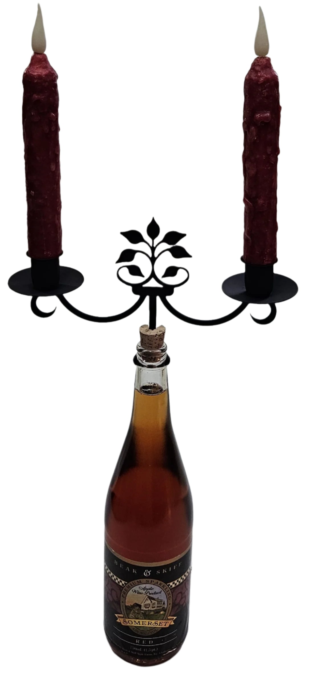 Wrought Iron Metal Leaf Fan Wine Bottle Stopper Candelabra