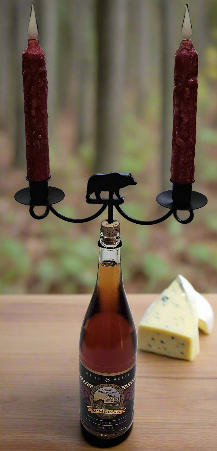 Wrought Iron Metal Bear Wine Bottle Stopper Candelabra