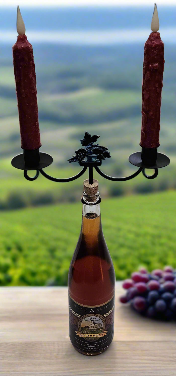 Wrought Iron Metal Grapevine Wine Bottle Stopper Candelabra