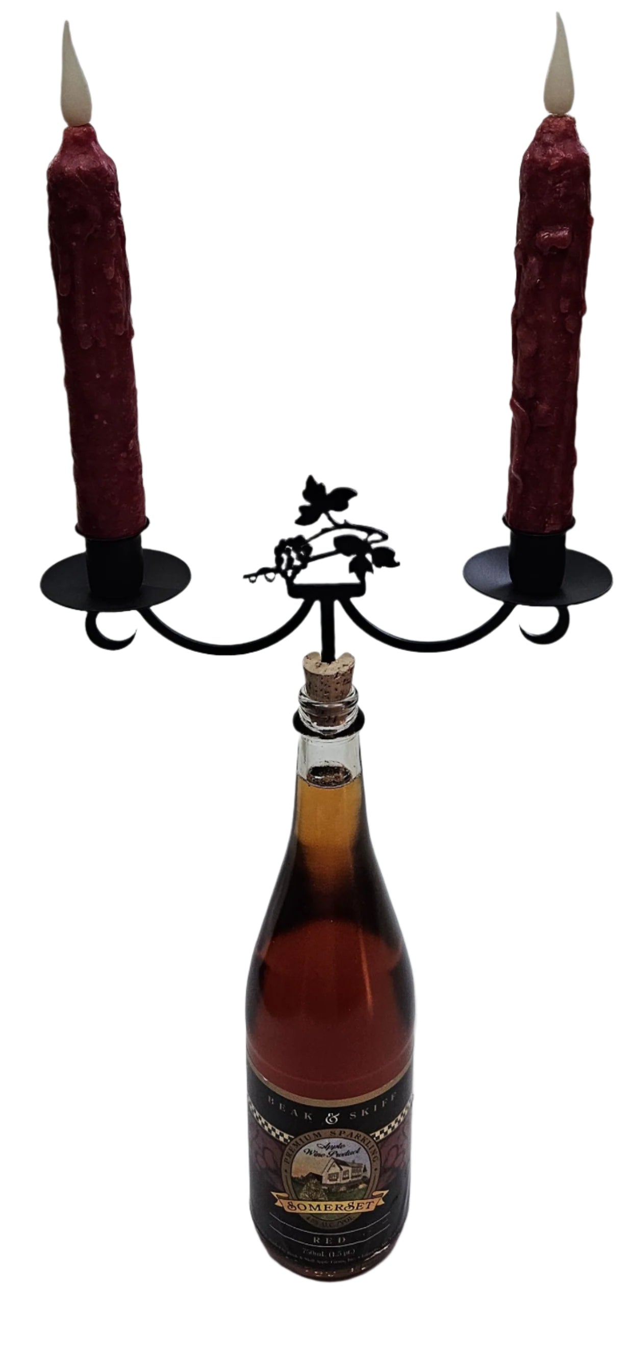 Wrought Iron Metal Grapevine Wine Bottle Stopper Candelabra