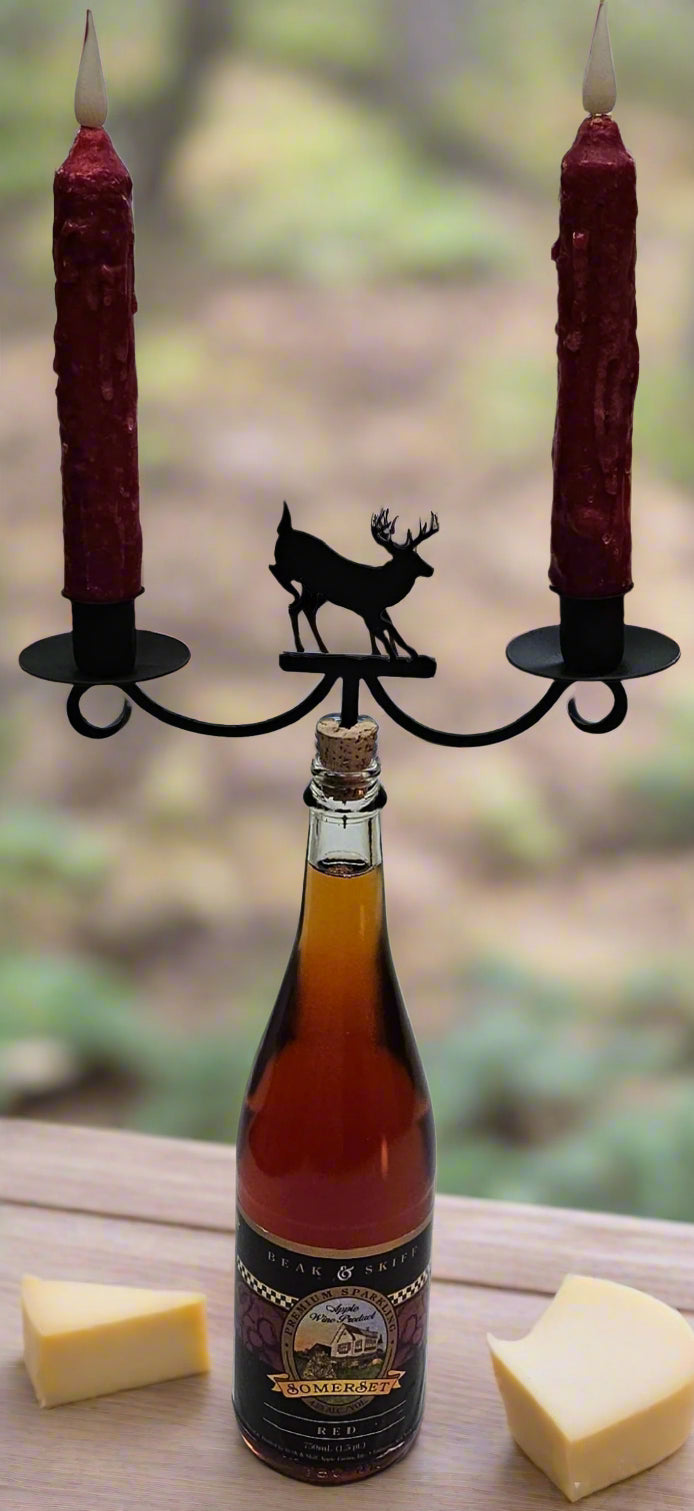 Wrought Iron Metal Running Deer Taper Candle Bottle Top Candelabra