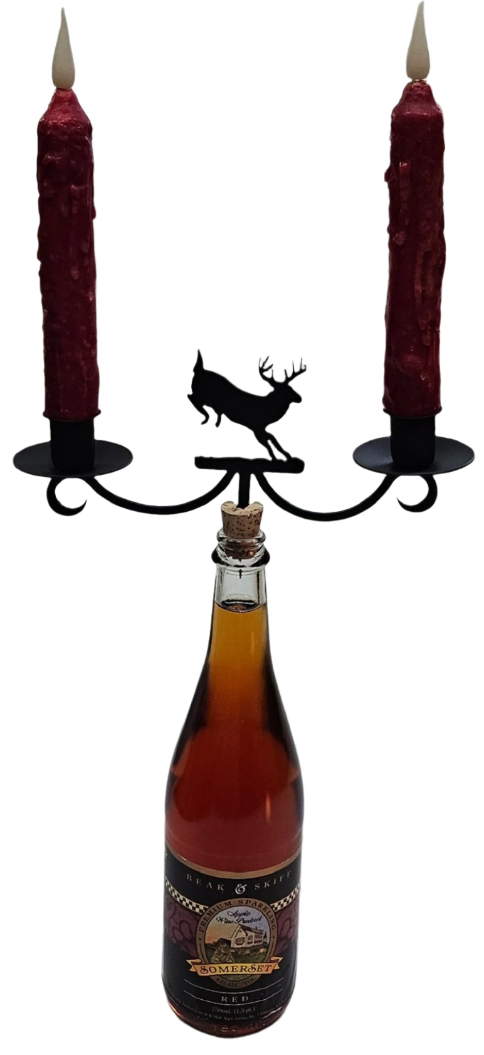 Wrought Iron Metal Running Deer Taper Candle Bottle Top Candelabra