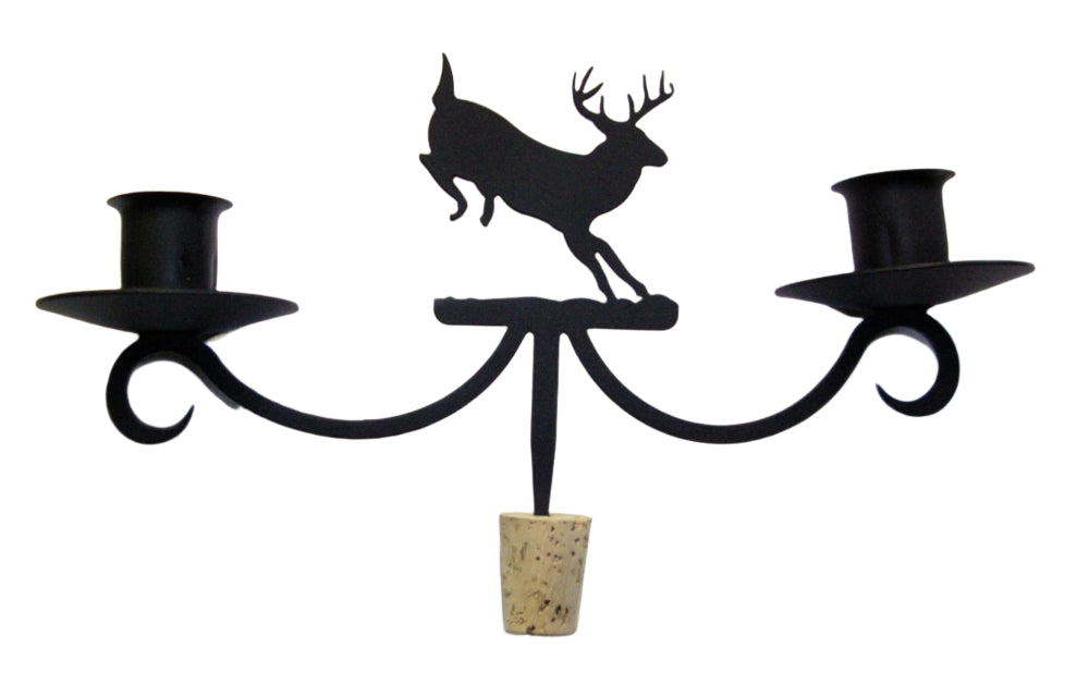 Wrought Iron Metal Running Deer Taper Candle Bottle Top Candelabra