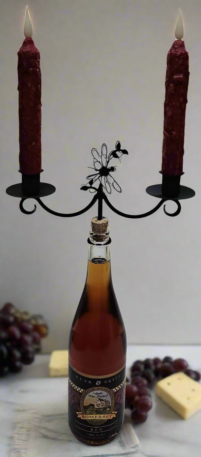 Wrought Iron Metal Dragonfly Taper Candle Bottle Top Candelabra