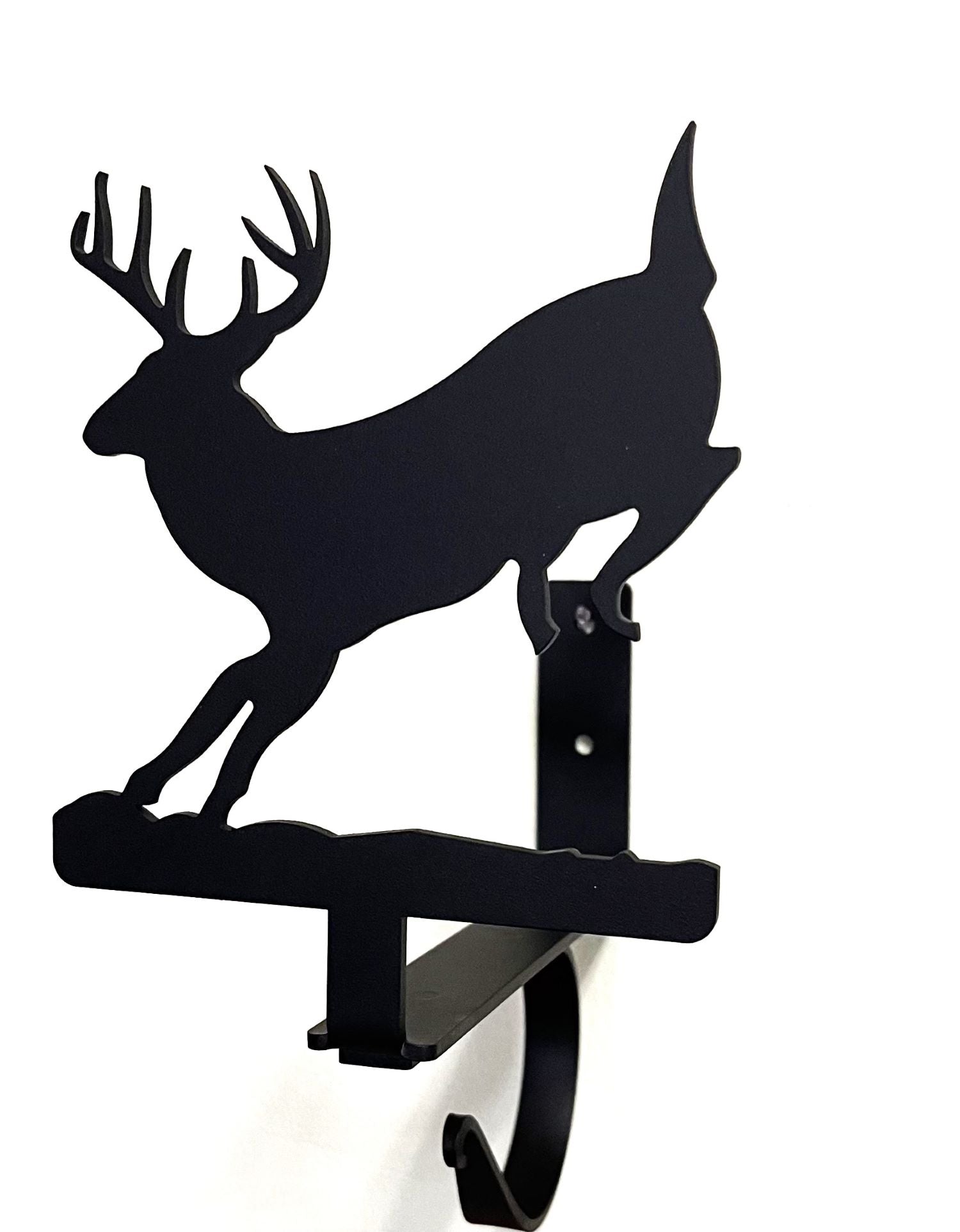 Wrought Iron Metal Running Deer Curtain Rod & Shelf Brackets Set