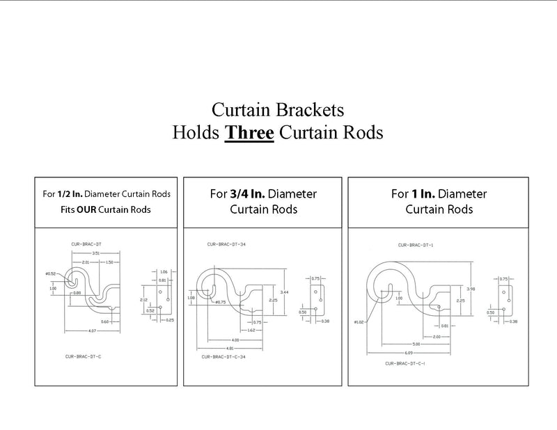 Wrought Iron Curtain Rod Brackets For Up to Three .75 Inch Rods