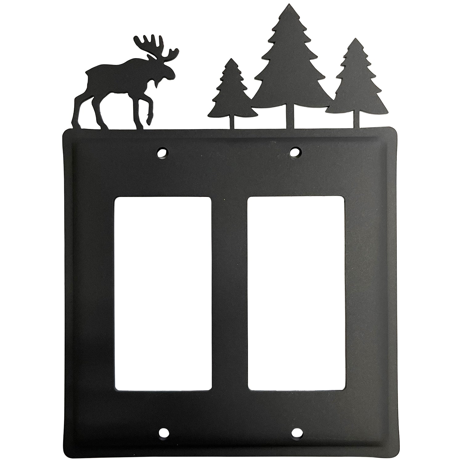 Wrought Iron Metal Moose Pine Tree Double GFCI Cover