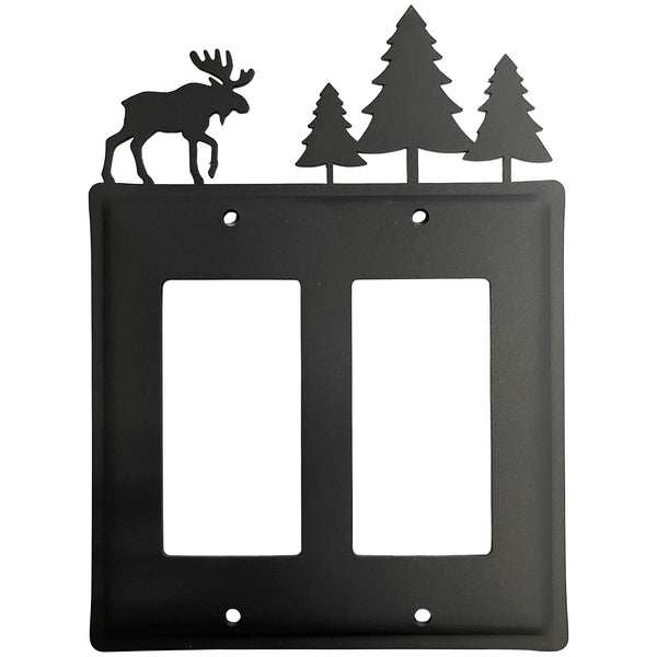 Wrought Iron Moose Pine Tree Double GFCI Cover