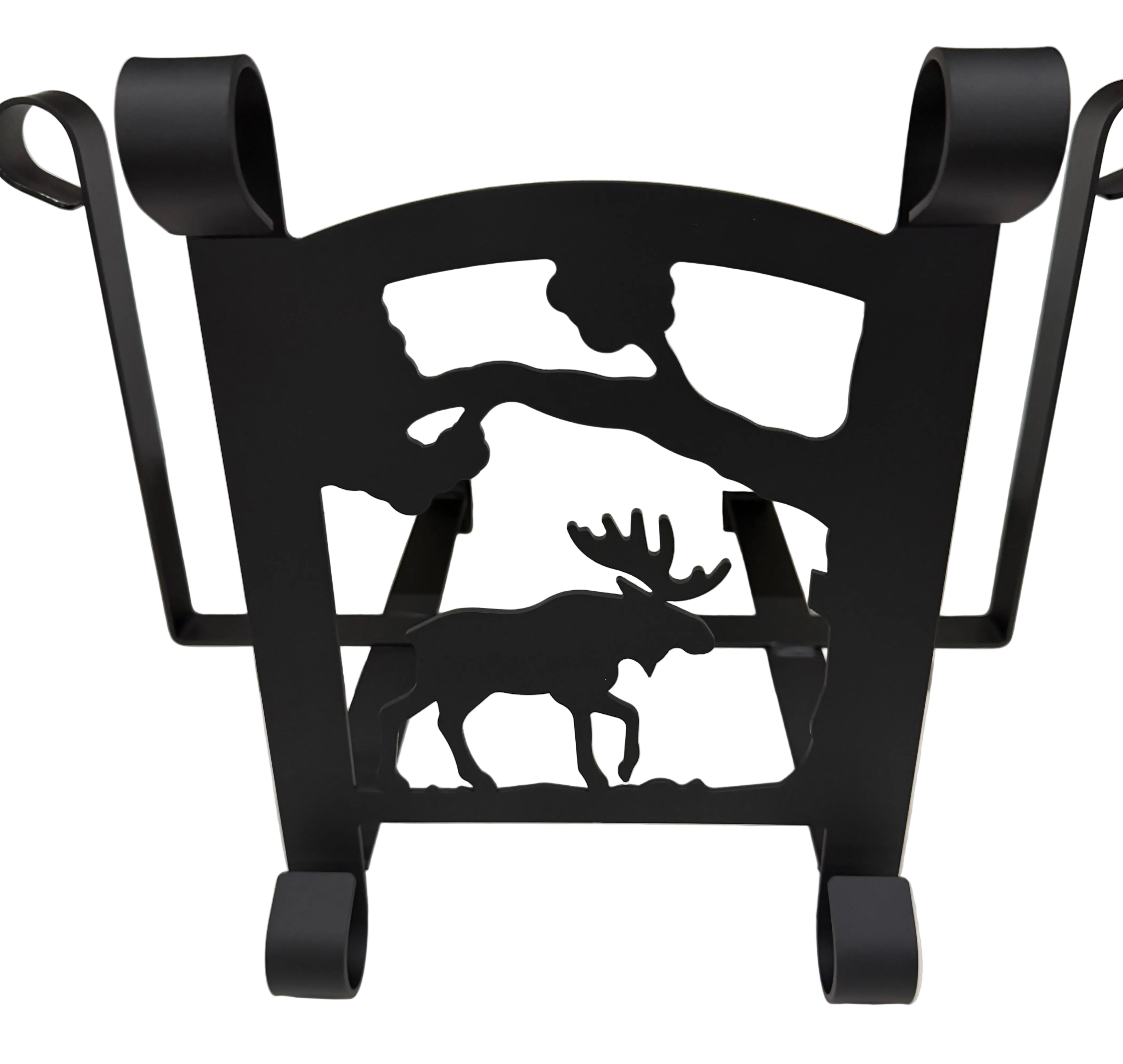 Porte-revues en fer forgé en forme d'ours et d'élan avec arbre