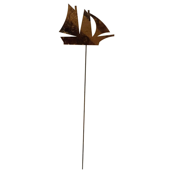 Wrought Iron Sailboat Rusted Garden Stake 35 In