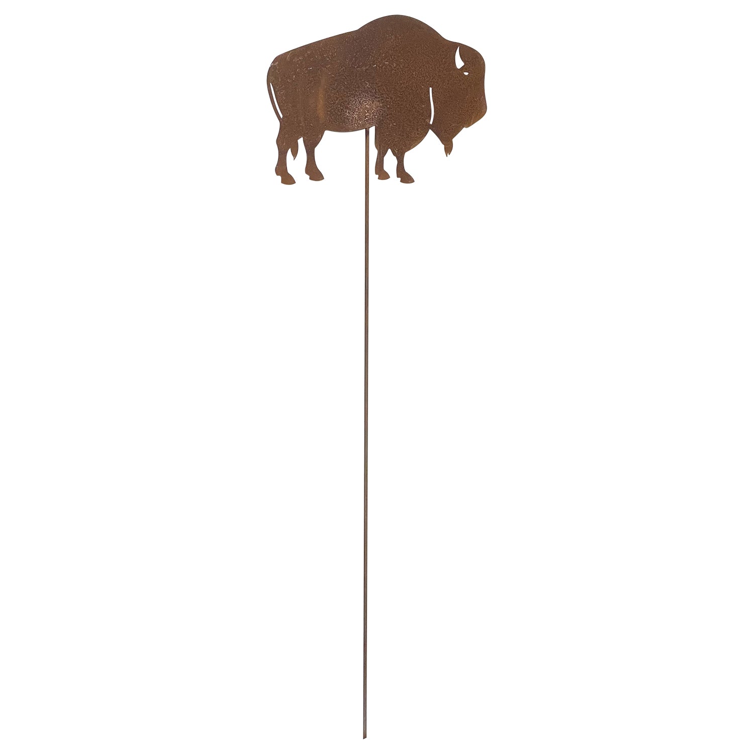 Wrought iron buffalo rusted garden stake, 35 inches tall