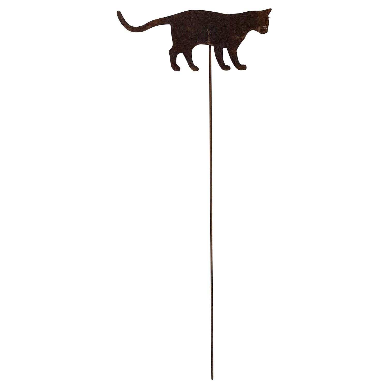 Wrought Iron Metal Cat at Play Rusted Garden Stake 35 In