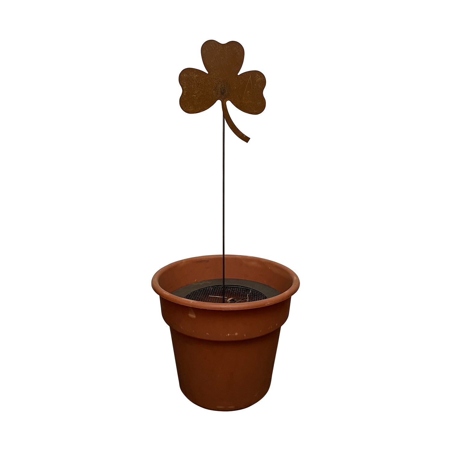 Wrought Iron Metal Shamrock Rusted Garden Stake