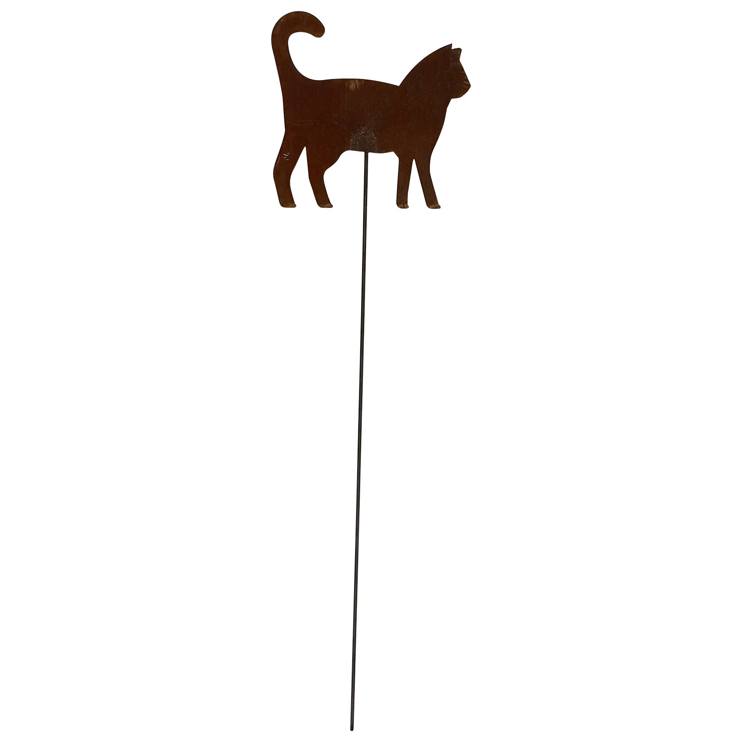 Wrought Iron Cat Rusted Garden Stake 35 In