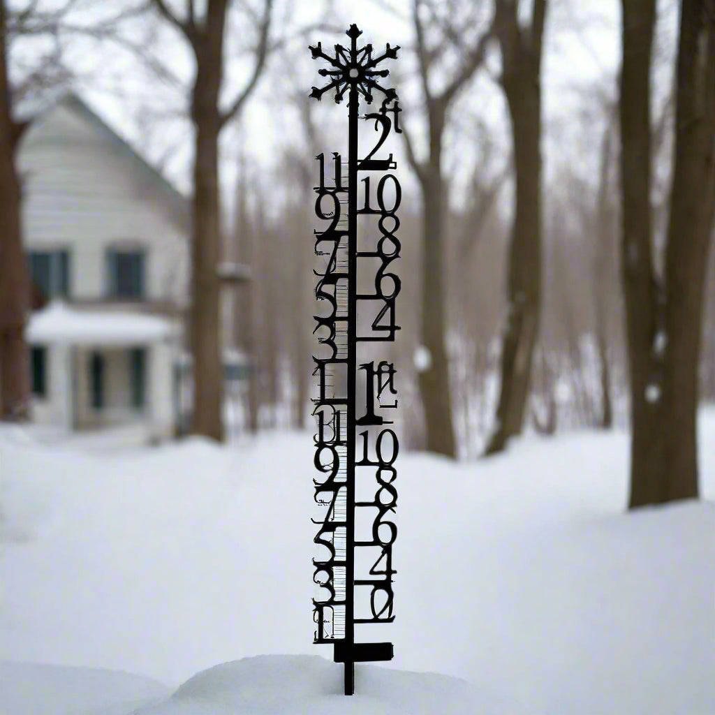 Wrought Iron Metal 2 ft Snowflake Snow Gauge Yard Stake