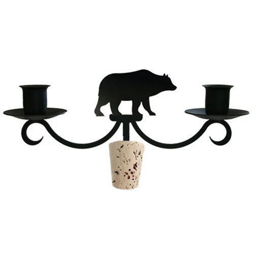 Wrought Iron Metal Bear Wine Bottle Stopper Candelabra